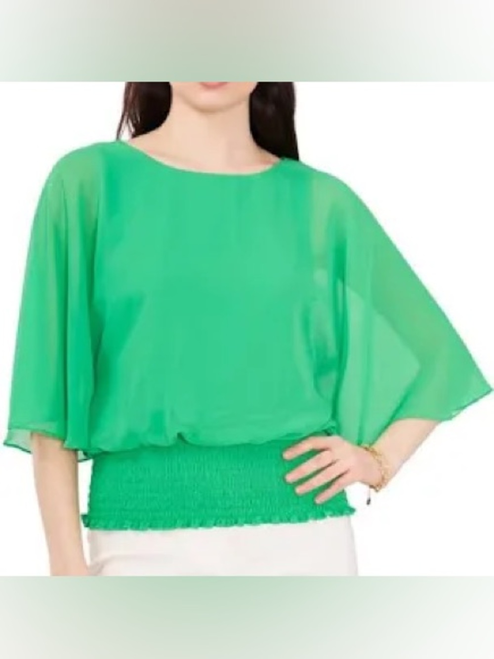 Chaus vibrant green smocked dolman top built underlay tank top wispy Size L